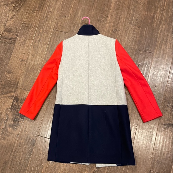 J. Crew Women's Red Colorblock Cocoon Funnelneck Wool Blend Coat - Picture 5 of 5
